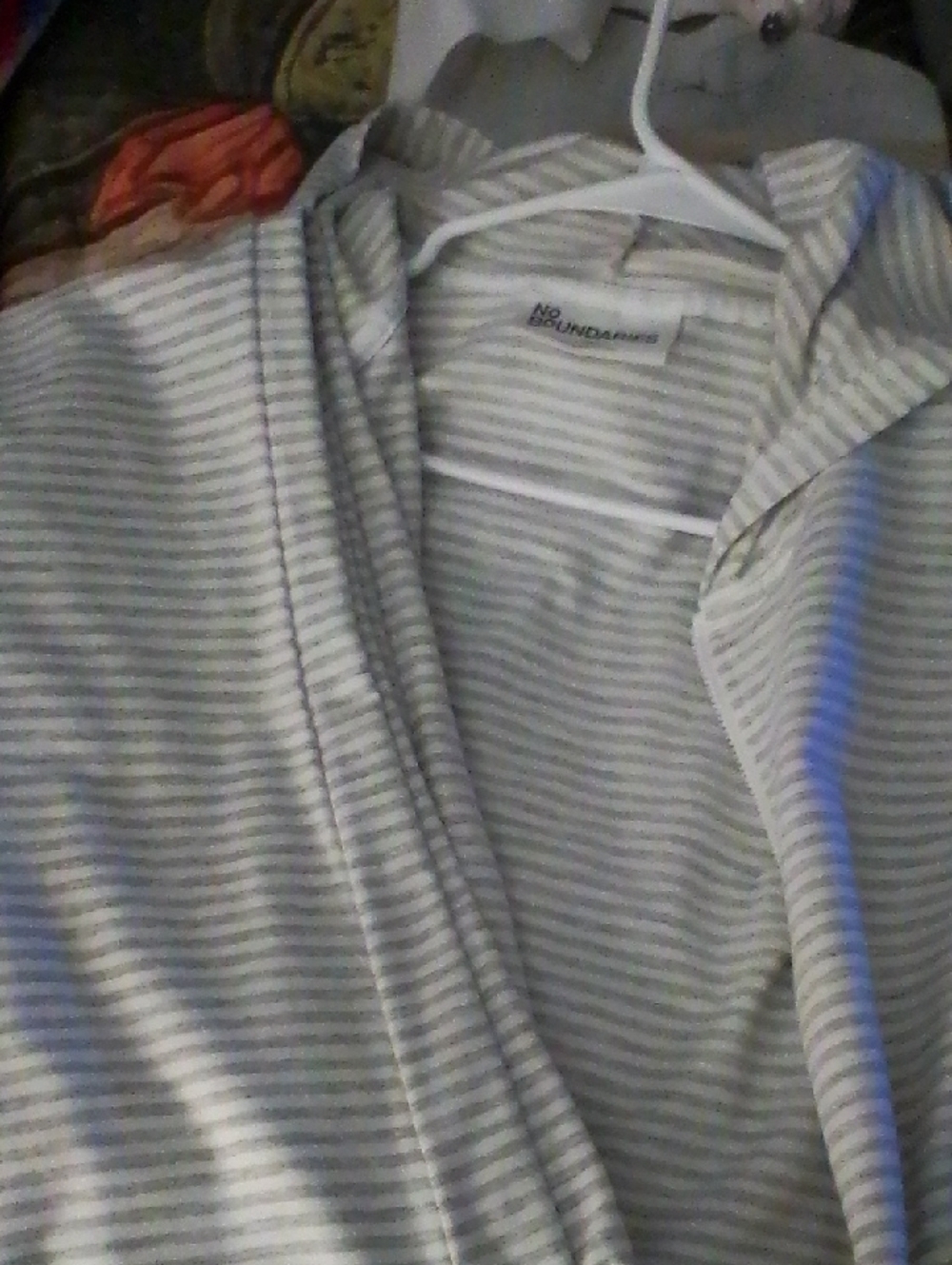 No Boundaries White and Light Gray Striped Hooded Pullover